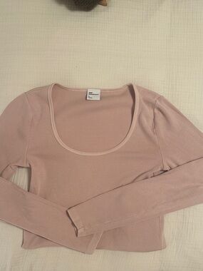 TNA Long Sleeve Scoop Ribbed Top - Light Pink